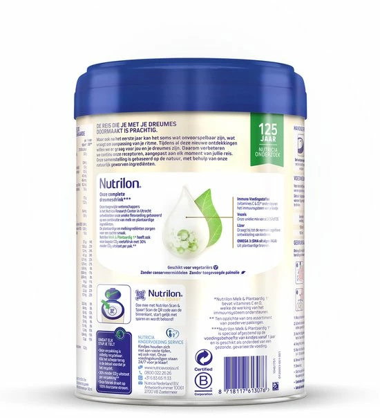 Nutrilon Melk & Plantaardig 1+ - Dreumesdrink Vanaf 12 Maanden - 800 Gram 3 Nutrilon Melk & Plantaardig 1+ - Dreumesdrink Vanaf 12 Maanden - 800 Gram - Afbeelding 3