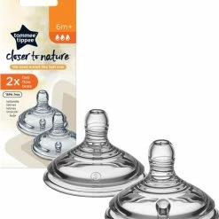 Tommee Tippee Closer To Nature Flessenspenen, Borst-achtige, Anti-koliek Ventiel, Zachte Siliconen, Snelle Doorstroming, 6m+, Pak Van 2