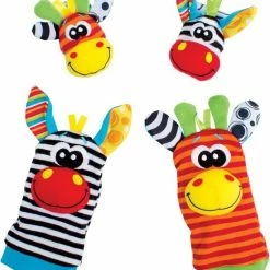 Playgro Pols- En Voetrammelaarset Zebra & Giraf - Set Van 4 Stuks, 2 Polsbandjes En 2 Rammelsokjes