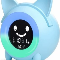 Merkloos Slaaptrainer - Wake-up Light - Digitale Wekker Met Slaaptimers - Nachtlamp Met Slaapdeuntjes - Kat - Blauw
