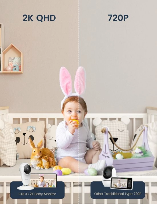 GNCC GC1Pro Babyfoon Met Camera - 3MP Indoor WiFi-camera 2.4G WiFi Voor Kinderen/Huisdieren/Senioren Met Monitor En Geluidsdetectie, Nachtzicht, Tweerichtingsaudio 3 GNCC GC1Pro Babyfoon Met Camera - 3MP Indoor WiFi-camera 2.4G WiFi Voor Kinderen/Huisdieren/Senioren Met Monitor En Geluidsdetectie, Nachtzicht, Tweerichtingsaudio - Afbeelding 3