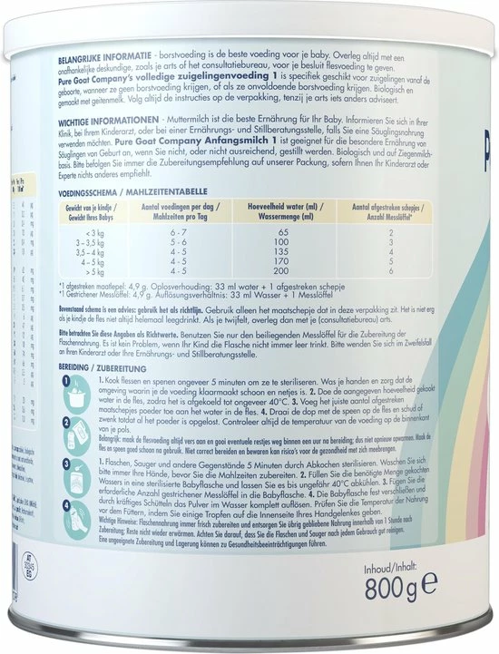 Pure Goat Company - Volledige Zuigelingenvoeding 1 - 800 Gram 5 Pure Goat Company - Volledige Zuigelingenvoeding 1 - 800 Gram - Afbeelding 5