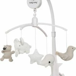 Baby's Only Muziekmobiel Baby - Boxmobiel - Zand/Wolwit/Wit - Gebreide Figuurtjes - Muziek Speelgoed - Melodie 'It's A Small World'