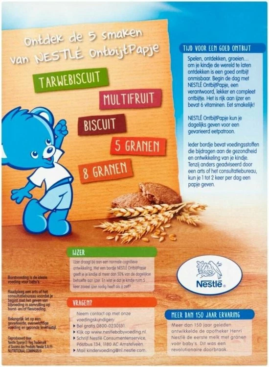 Nestlé Baby Cereals Tarwebiscuit - Baby Pap - Vanaf 8 Maanden - 9 Stuks - Totaal 45 Porties 2 Nestlé Baby Cereals Tarwebiscuit - Baby Pap - Vanaf 8 Maanden - 9 Stuks - Totaal 45 Porties - Afbeelding 2