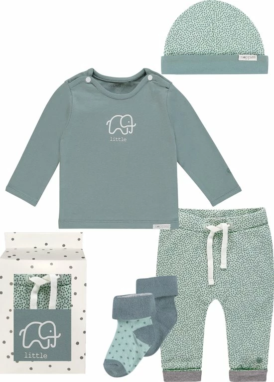 Noppies - Cadeauset (5delig) - Kledingset - Biologische Katoen - Broek Kirsten Mint Groen - Shirt Amanda Groen - Muts Marjolein - 2paar Sokken Dot - Maat 62 1 Noppies - Cadeauset (5delig) - Kledingset - Biologische Katoen - Broek Kirsten Mint Groen - Shirt Amanda Groen - Muts Marjolein - 2paar Sokken Dot - Maat 62