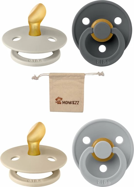 BIBS/Monkiezz Bibs Blister Dental| Met Monkiezz Speenzakje - Maat 2 6-18 Maanden - 4 Stuks - Iron - Sand -Vanilla - Cloud - Orthodontisch 1 BIBS/Monkiezz Bibs Blister Dental| Met Monkiezz Speenzakje - Maat 2 6-18 Maanden - 4 Stuks - Iron - Sand -Vanilla - Cloud - Orthodontisch